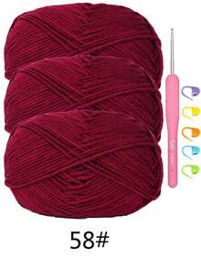 1/3 包 50 克 4 股钩针线，包含 3 毫米钩针 + 记号扣，初学者钩针工具套装，多种优质腈纶线，柔软舒适，适用于钩针编织项目、DIY 手工艺品、围巾、礼品（多种颜色可选）