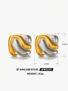 2 Pieces Of Stainless Steel Personalized Elegant Women's Fashion Gold Steel Color Color Blocked Geometric Water Ripple Shaped Earrings Suitable For Women's Daily Summer Shopping And Travel Wearing Earrings