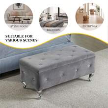 Otomana de almacenamiento acolchada simple para el dormitorio, al pie de la cama, gran banco de almacenamiento tapizado con botones de cristal para la sala de estar, entrada (Gris)-3805 - Multicolor - Ver 4