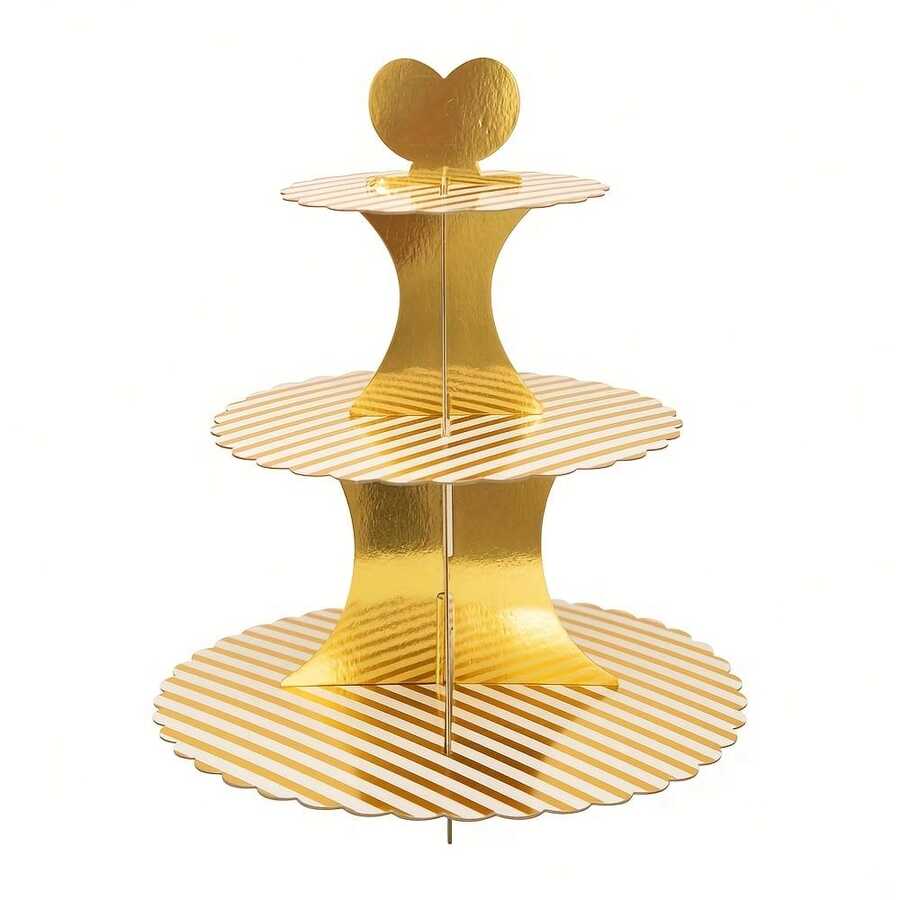 1pc 3-Tier Round Cupcake Stand, Cardboard Cupcake Tower, Dessert Cup Cake Stand Tower For Birthday Wedding Party Decoration, Wedding And Birthday Supplies, Home And Party Decorations - Multicolor - View 1