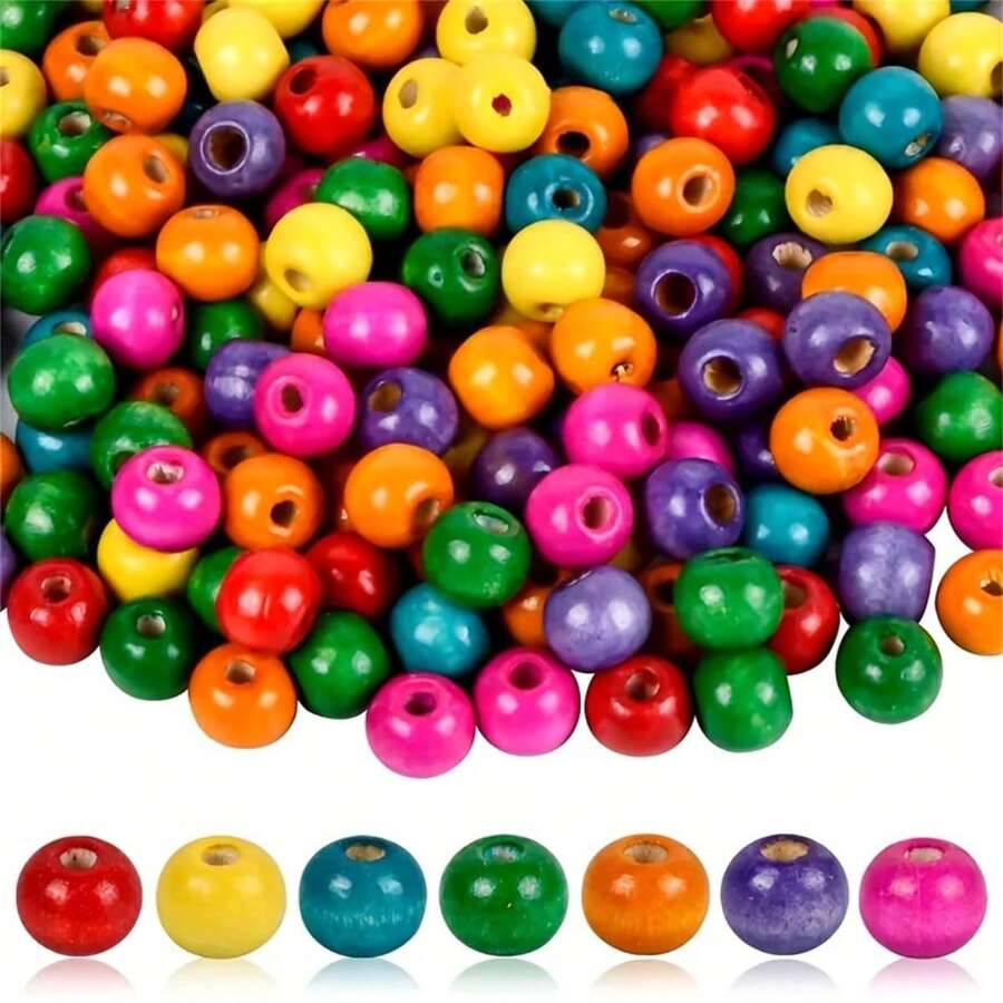 100/200/300/500pcs Colorful Wooden Beads, Round Craft Beads, Natural Wood Beads, Christmas Gift