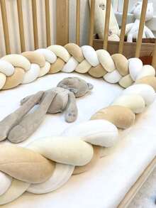 AIBOYING 1pc Tri-Color Braided Macrame Crib Bumper, Plush Minimalist Nursery Decor, Suitable For Daily Use In Bedroom