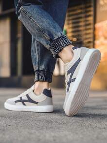 Men Casual Sports Shoes, Low-Top Leather Men Flat Skate Shoes, Fashion Men Outdoor Sneakers, Lightweight Anti-Slip Casual Shoes, Suitable For Daily Activities And Street Skateboarding