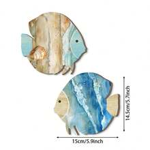 1 件/2 件可爱蓝色条纹木制热带鱼墙饰，迷你海滩航海海岸主题鱼墙饰木鱼墙饰湖屋海洋装饰复古装饰品适用于家庭浴室卧室（DIY 粘贴）房间装饰夏季家居装饰 - 彩色 - 查看 10