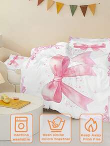 1/2pcs Baby Bedding Set, Pink Bow Pattern, Elegant Bow Design, African Style, Includes 1 Duvet Cover And 1 Pillowcase, Soft Microfiber Material, Machine Washable - Multicolor - View 2