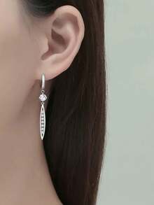 1 Cặp Bông Tai Dài Bạc Sterling S925 Đính Đá Zirconia Tổng Hợp, Trang Sức Thanh Lịch Và Tinh Tế Dành Cho Phụ Nữ - Bạc - Xem 2