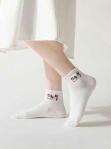 3/5 Pairs Cute Cartoon Pattern Casual Breathable Sports Short Socks, Suitable For Spring And Summer