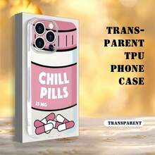 Funda para teléfono móvil "Chill Pills", decorada con diseño de frasco de pastillas y cápsulas, adecuada para modelos 16, 15, 14, 13, 12 y 11 Pro, fabricada en material TPU y ofrece protección anti-golpes. Ideal para regalar a familia, amigos, niños, cumpleaños, primavera, vacaciones, novios, novias y San Valentín. - transparente - Ver 2