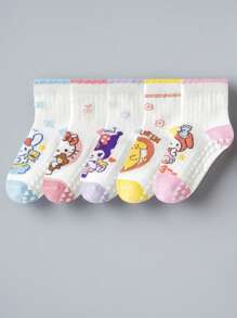 Sanrio 5 perechi de șosete funcționale antiderapante din plasă de poliester moale, respirabile, șosete de podea antiderapante din silicon pentru copii, modele de desene animate Sanrio