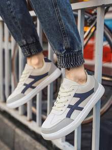 Men Casual Sports Shoes, Low-Top Leather Men Flat Skate Shoes, Fashion Men Outdoor Sneakers, Lightweight Anti-Slip Casual Shoes, Suitable For Daily Activities And Street Skateboarding