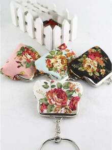 1/4/8 件复古玫瑰小钱包带扣，涤纶花帆布女士面料扣零钱包可爱小钱包小化妆包，适合日常使用、新娘礼物和派对礼物