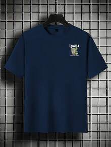 SU ER Men's Fashionable Printed Loose Short Sleeve T-Shirt | Exquisite Design | Summer Essential | Easy To Match, Showcasing Your Style - Navy Blue - View 3