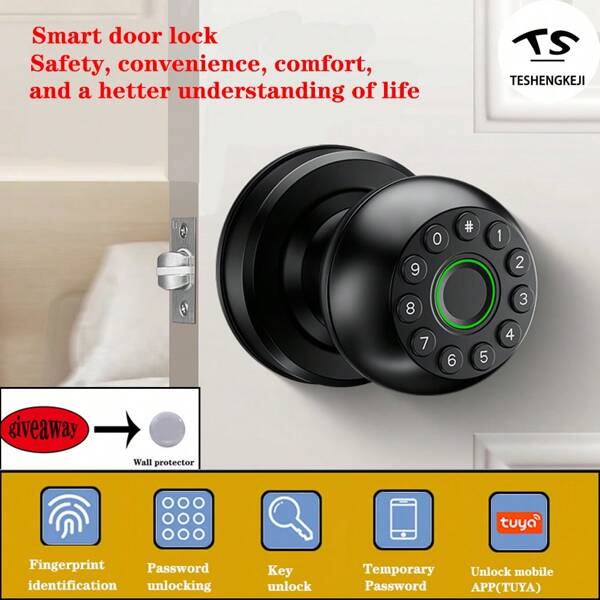 Fingerabdruck & Passwort Smartes Türschloss, Tuya App Steuerung mit mehreren Entsperrungsmethoden, einfache Installation für Zimmer-/Eingangstüren, Büro/Apartment