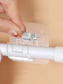 4pcs/Set PC Material Transparent Curtain Rod Hook Curtain Rod Clip Holder, Punch-Free Adhesive Bracket Clip, Cross-Bar Door Curtain Telescopic Rod Sticky Hook - Clear - View 3