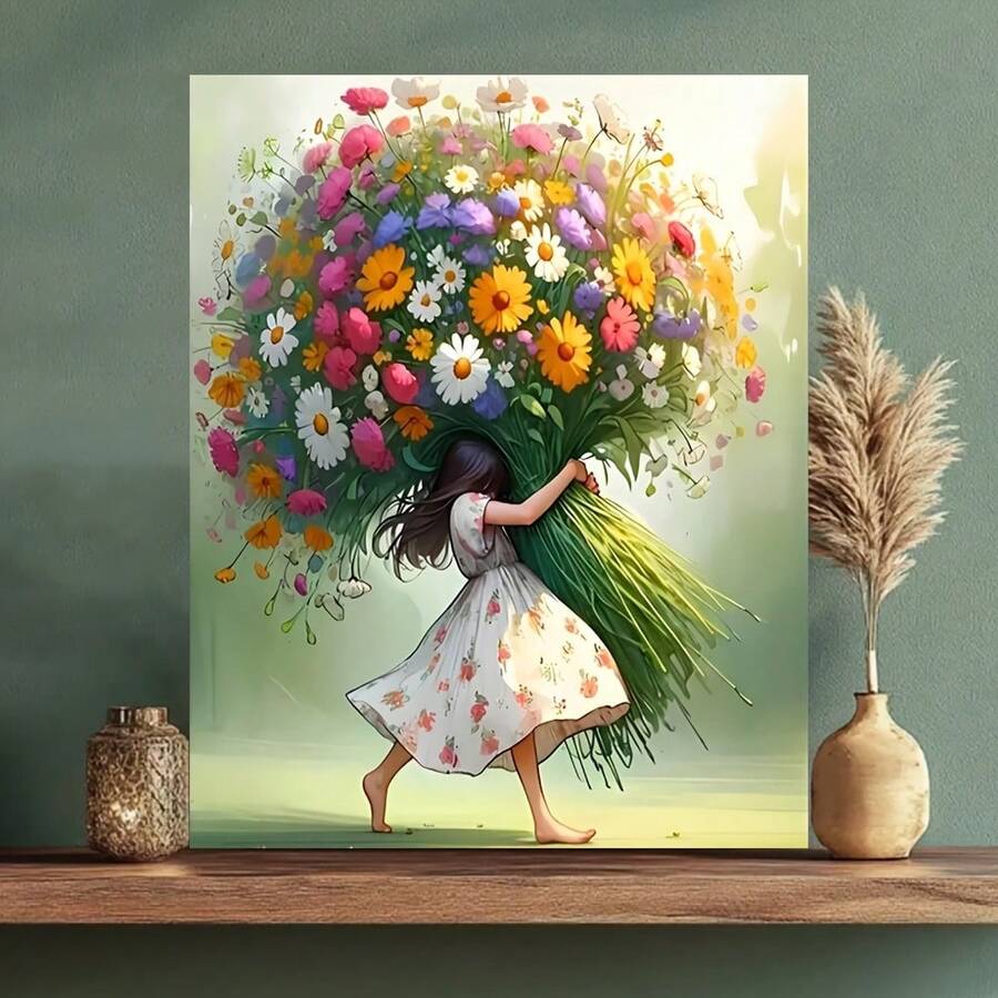 1pc DIY Paint By Numbers Kit For Adults, 40*50cm, Comes With Paints And Brushes, Ideal For Relaxation - Painting By Numbers, Handmade Floral Girl Symbolizes Vitality, Wall Decor Art Craft, Beginner Painting, Perfect Gift For Friends (Frameless) - Multicolor - View 1