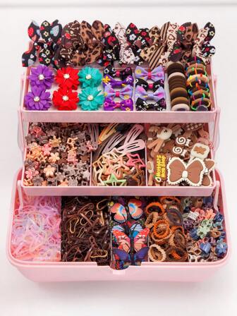 809件套可爱卡通发饰套装，包含各种发夹、发带、发箍、发圈、发箍、抓夹、BB夹、蝴蝶结等，适合所有女性，日常发型搭配，海滩度假和节日礼物，学生返校礼物。