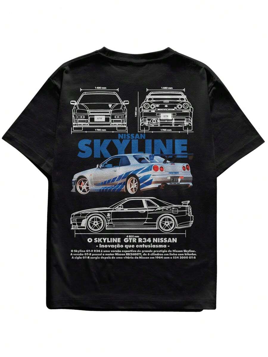 Camisa T unisex. Para hombres. Manga corta. Camisa T de manga corta. Ropa de primavera. Ropa de verano. Prenda de vestir. Prenda superior. Ancha. Silueta grande. Diseño con estampado. Obsequio. Regalo. Estilo street. Primavera. Verano. Otoño. Invierno. Para hombres. - Negro - Ver 1