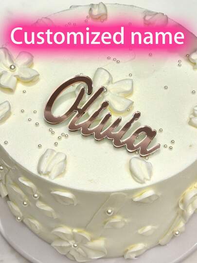 1 pieza Decoración personalizada de tarta de acrílico, personalización láser de nombre, decoración de tarta, suministros para fiesta de cumpleaños, decoración dorada/rosa dorada/plateada, sin necesidad de energía, artículos esenciales para bodas