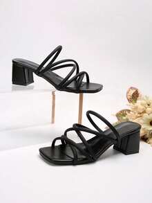 女式法式仙女凉鞋，夏季新款粗跟细带优雅系带仙女风格高跟凉鞋 - 黑色 - 查看 6