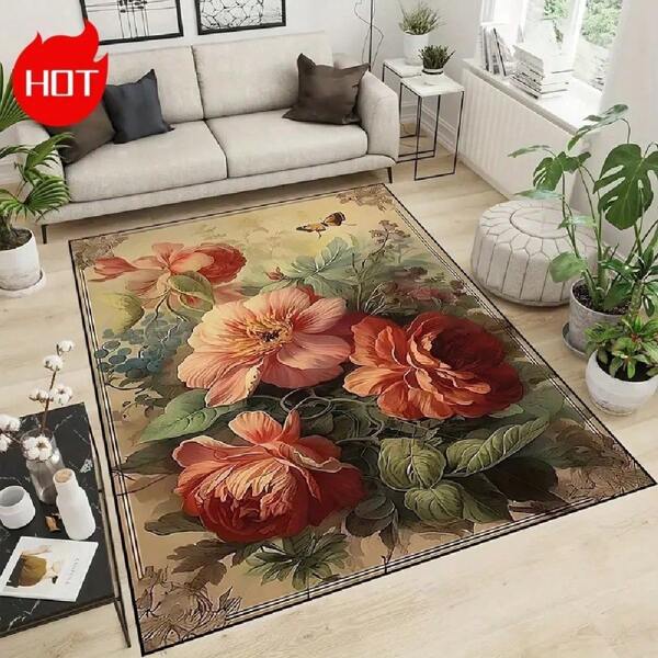 A Large Area Rug With A Minimalist Modern Style And Personalized Floral Pattern, Suitable For Various Home Decor Combinations. Made Of High-Density Material With Non-Slip Particles On The Bottom To Increase Friction.
