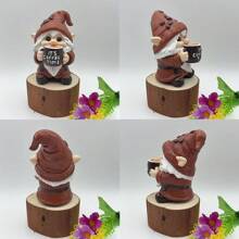 1 pièce Statue en résine de lutin 3D "Heure du café", Décorations de lutin "Heure du café", Lutins tenant des tasses de café, Décoration de maison de lutin miniature créative, Décorations pour amateurs de café et cadeaux créatifs