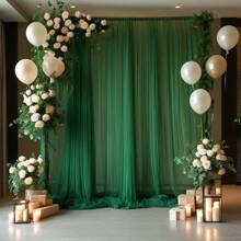 Romantic Moss Green Polyester Mesh Wedding Backdrop Curtain - Party Transparent Curtain, Suitable For Wedding, Birthday, Bachelorette Party, Anniversary, Thanksgiving, Stage Decoration, Etc. - No Feathers, No Power Supply - Indoor & Outdoor Use, Perfect For Thanksgiving