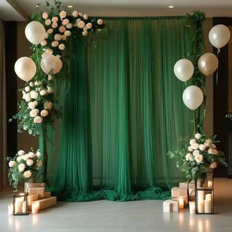Romantic Moss Green Polyester Mesh Wedding Backdrop Curtain - Party Transparent Curtain, Suitable For Wedding, Birthday, Bachelorette Party, Anniversary, Thanksgiving, Stage Decoration, Etc. - No Feathers, No Power Supply - Indoor & Outdoor Use, Perfect For Thanksgiving