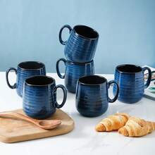 12 Ounce Coffee Cups Set With Handle, Ceramic Tea Mugs For Kitchen, Blue Latte Mugs For Coffee,Cocoa, Tea, Stylish Mug Gift, Dishwasher And Microwave Safe - Navy-10 OZ - View 6