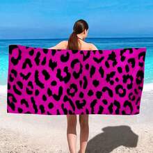 1pc Pink Leopard Print Beach Towel - Extra Large, Super Soft, Quick-Dry, Ultra-Fine Fiber Towel, Suitable For Beach, Pool, Bathroom - Versatile Summer Essential, Beach Blanket, Pool Accessory, Lightweight Fabric Travel Essentials Travel Accessories Beach Essentials - Multicolor - View 7