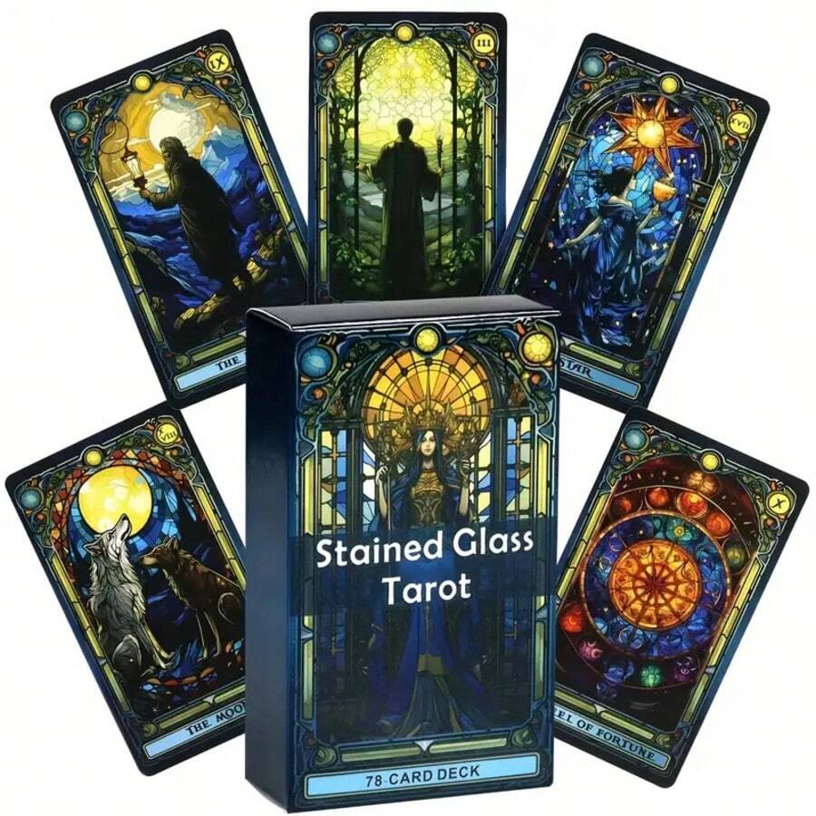 Stained Glass Tarot Cards - Premium Paper Board Game Deck For Divination & Insight - Yellow - View 1