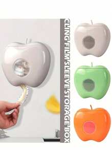 1pc Multi-Color Apple-Shaped Storage Box, Wall-Mounted Food Wrap Dispenser, Can Detach Food Bags, Bathroom Hair Cap Storage, Kitchen Accessory, 1pc Storage Box + 95-105pcs Food Wrap (Random Color)