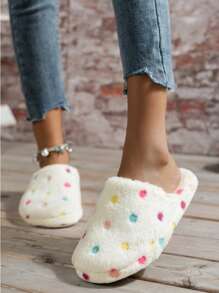 1 Pair Colorful Polka Dot Plush Soft Bottom Bedroom Floor Indoor Home Slippers For Women