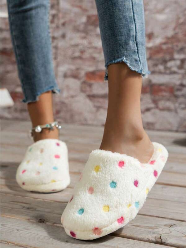 1 Paio di Morbide Pantofole da Interno con Pois Colorati e Suola Morbida per la Casa e la Camera da Letto per Donna