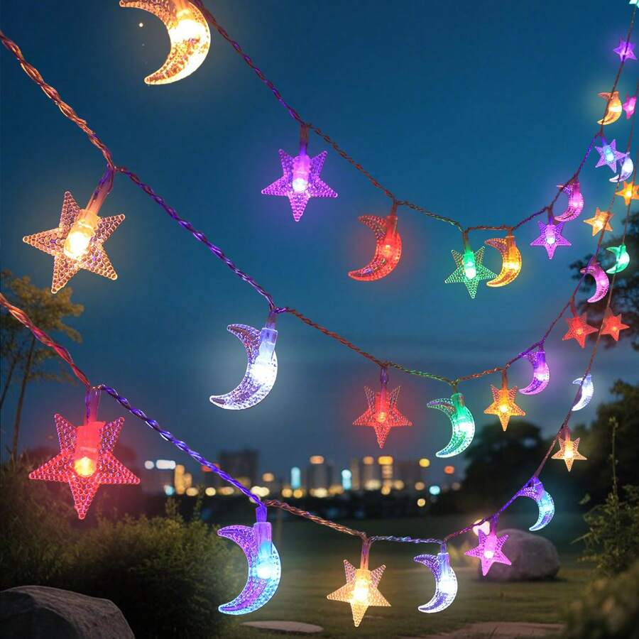 1pc 10/20/30 Lights 2/3/4.5m Star & Moon Design Fairy Lights For Bedroom, Birthday Party, Wedding Decor, Holiday Gift, All Seasons - Color - View 1
