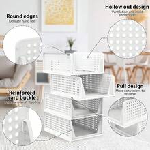 4 Pack Stackable Folding Wardrobe Organiser Shelf Rack Closet Storage Box Drawer - White - View 3