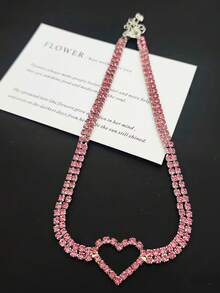 1pc Rhinestone Decor Heart Choker Necklace - Y2k Style Party Women Girls Daily Wear Jewelry Gift - Pink - View 6