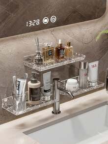 1pc Luxury Acrylic Bathroom Vanity Faucet, Wall Mounted Fashionable Ripple Storage Rack, Modern Design, Organizer For Toiletries And Cosmetics, Suitable For Handwashing And Bathroom Storage Back To School - Multicolor - View 7