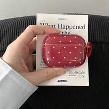 深红色圆点耳机盒+挂环 适用于Apple Pro 3/Pro 2/Pro/ 4/3/2，时尚耳机盒/女士耳机盒 - 紅色 - 查看 1