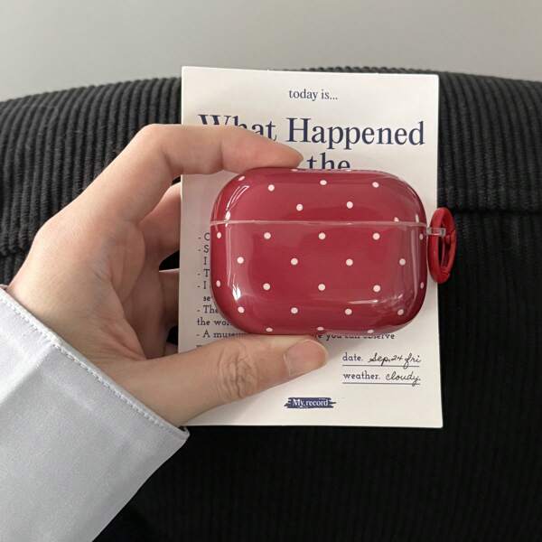 Deep Red Polka Dot Earphone Case + Hanging Ring Compatible With Apple Pro 3/Pro 2/Pro/ 4/3/2, Fashionable Earphone Case/Women's Earphone Case
