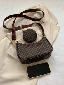 Bolso tipo hobo de impresión geométrica, liviano y de estilo casual empresarial, con cremallera y monedero, perfecto para adolescentes, mujeres, estudiantes universitarias, principiantes y trabajadores de cuello blanco, ideal para oficina, universidad, trabajo, negocios, viajes, actividades al aire libre y salidas. Bolso de mujer con monedero.