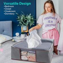 Túi vải đựng đồ có thể gấp gọn, thích hợp để sắp xếp đồ đạc trong nhà, quần áo, chăn, áo len, đồ giường, phòng ngủ, gối và các vật dụng lưu trữ và sắp xếp khác - Xám - Xem 5