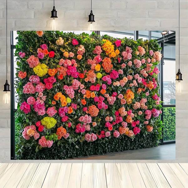 1 stuk 2D platte, prachtige bloemenmuurachtergrond - levendige polyester bloemen voor livestreaming, feesten, bruiloften, verjaardagen, jubilea en binnen- en buitendecoratie - eenvoudig op te hangen voor kamer-, tuin-, erf- en evenementachtergronden, evenementachtergrond | Bloemenmuurdecoratie | Levendige print, bloemendecoratie