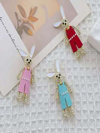 Multicolor Cute Rabbit Geometric Pattern Casual Zinc Alloy Brooch, Suitable For All Seasons