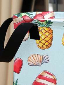 1pc Pineapple Heart Pattern Printed Large Capacity Foldable Round Storage Basket, With Handle, Multi-Purpose Storage Basket For Bathroom, Room, Laundry, Toys, Baby Items, Collapsible Dirty Clothes Hamper Laundry Basket,Basket