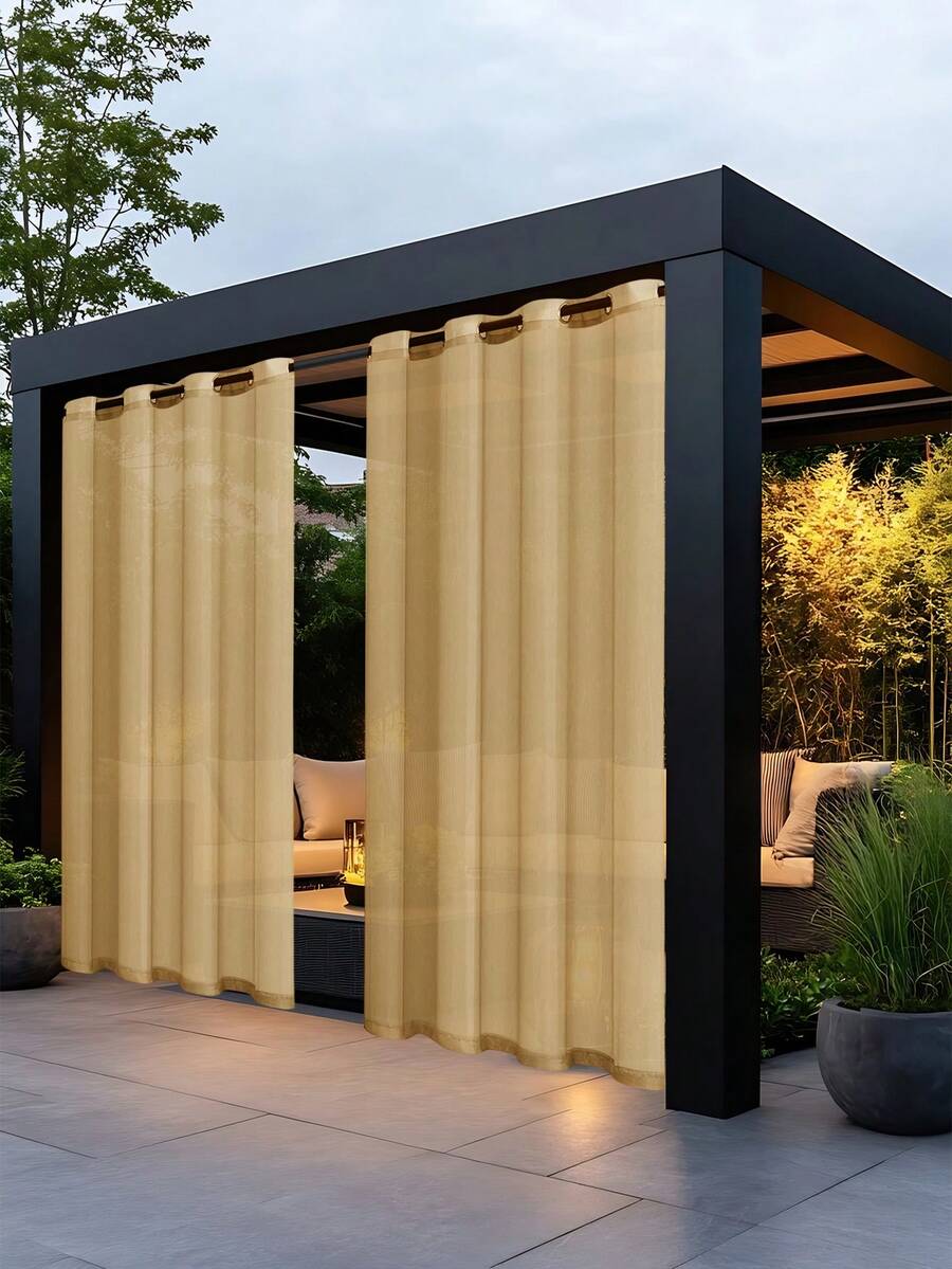 1 件户外穿孔防水薄纱窗帘，纯色