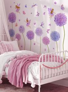 2pcs PVC Wall Sticker, Purple Dandelion Pattern Wall Decal For Home Easter