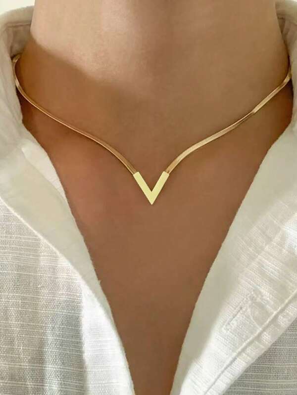 1 pieza Collar de cadena de acero inoxidable de estilo minimalista y de moda para mujer, adecuado para uso diario y ocasiones