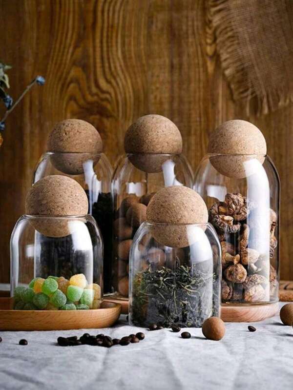 Bocal en verre scellé pour les grains de café et les fruits secs, pot de rangement de cuisine avec couvercle en liège