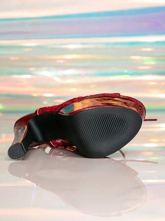 Fall/Winter 1 Pair Fashion Women Mesh Patchwork Party Outdoor Platform Ankle Boots With Thick Heels, Open Toe, Tie-Up Closure, Suitable For All Season,Sexy