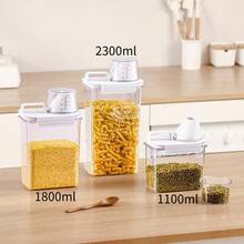 1pc/3pcs Multi-Grain Storage Jars, Airtight Food Containers, Rice Barrel, Suitable For Storing Grains, Beans, Tea Leaves And Dried Fruits, Practical Household Storage Canisters - Clear - View 2